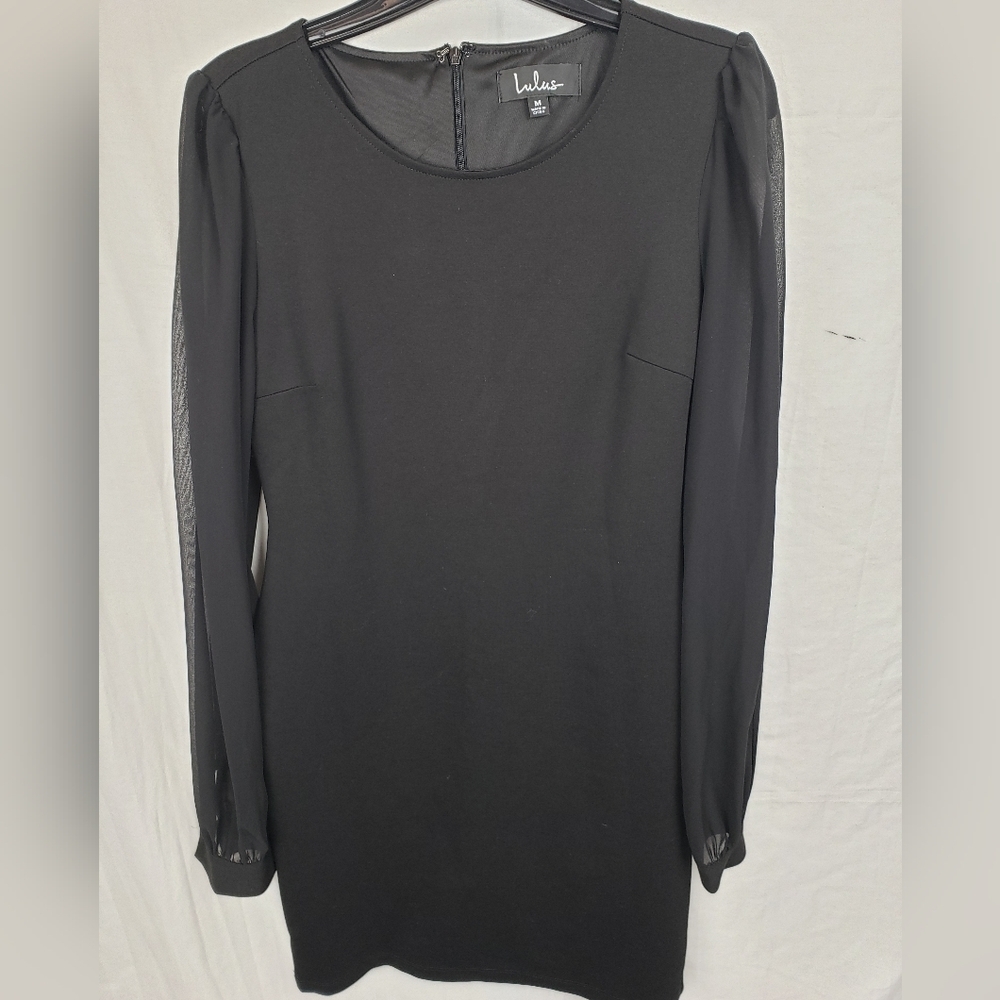Lulus Little Black Dress with Sheer Long Sleeves Sz M